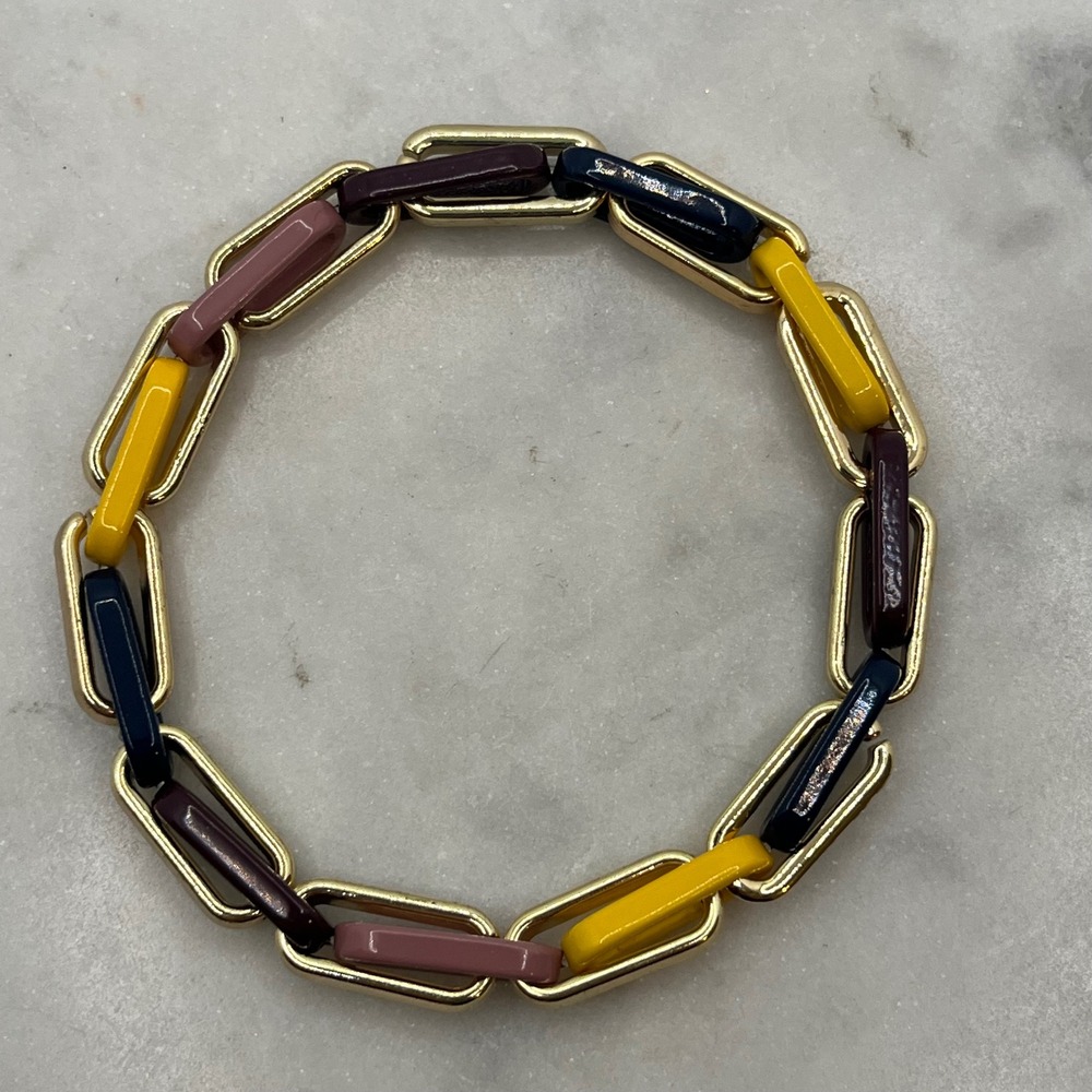Paperclip Link Stretch Bracelet Gold Tone Maryln Schiff Enamel Multi Modern New